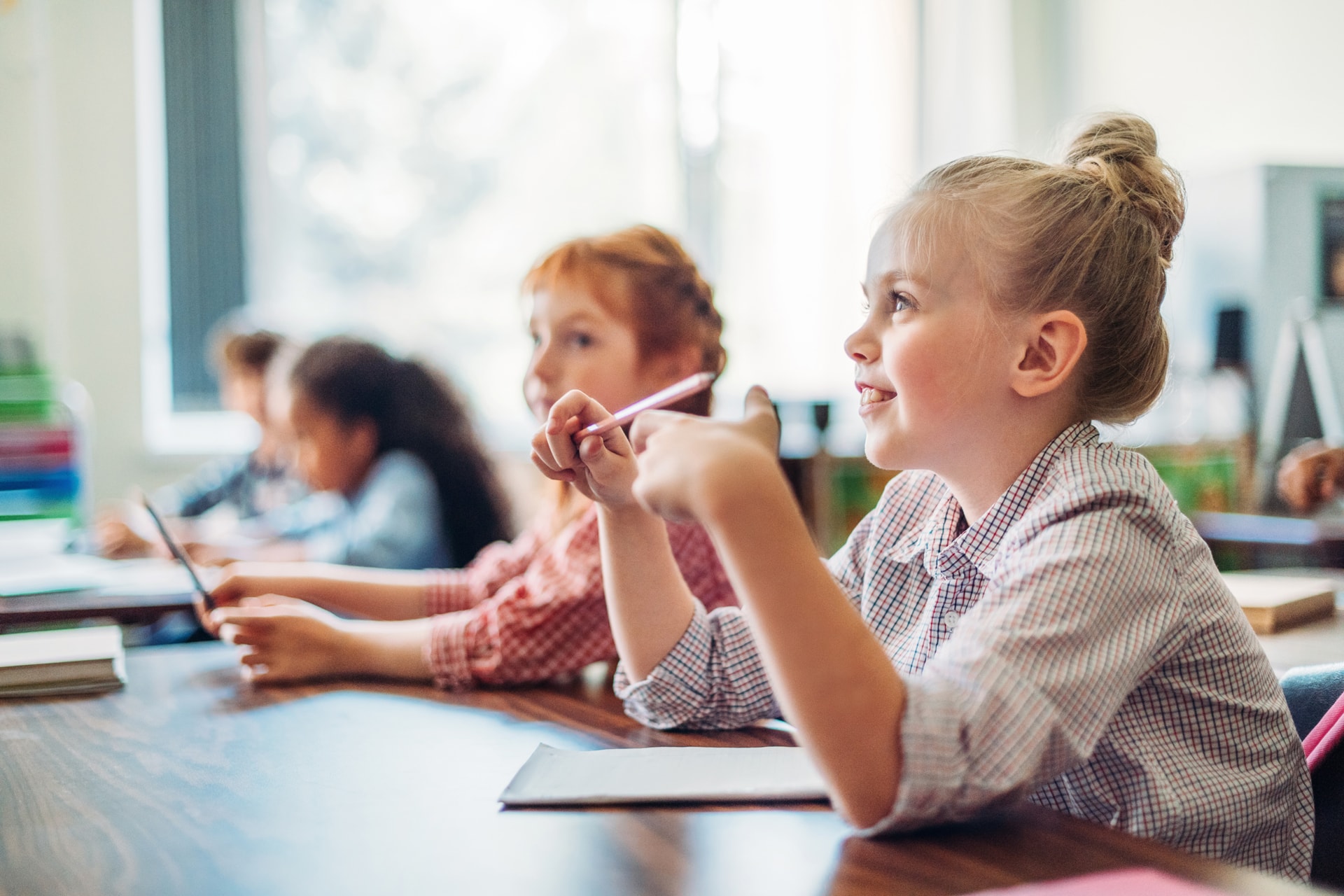 schoolgirls sitting in class